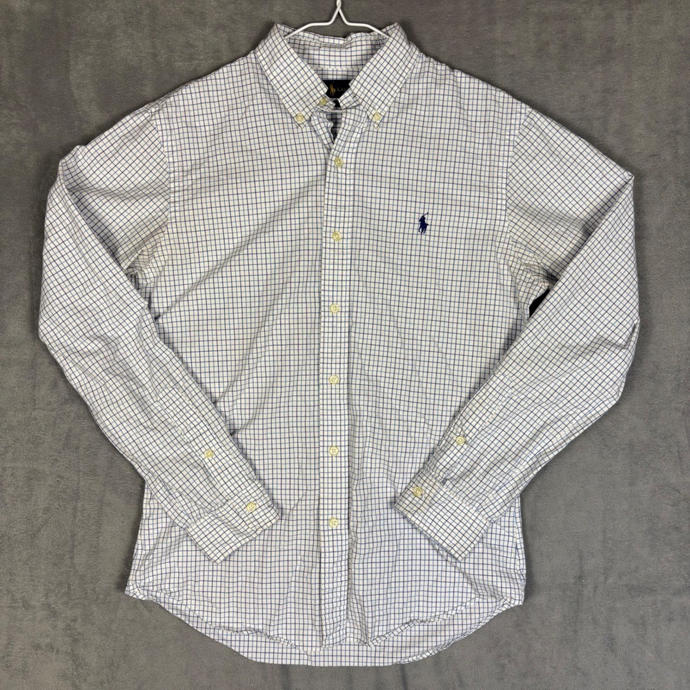 Polo Ralph Lauren Mens Slim Fit Cotton Tattersall Check Button Down Shirt Blue M